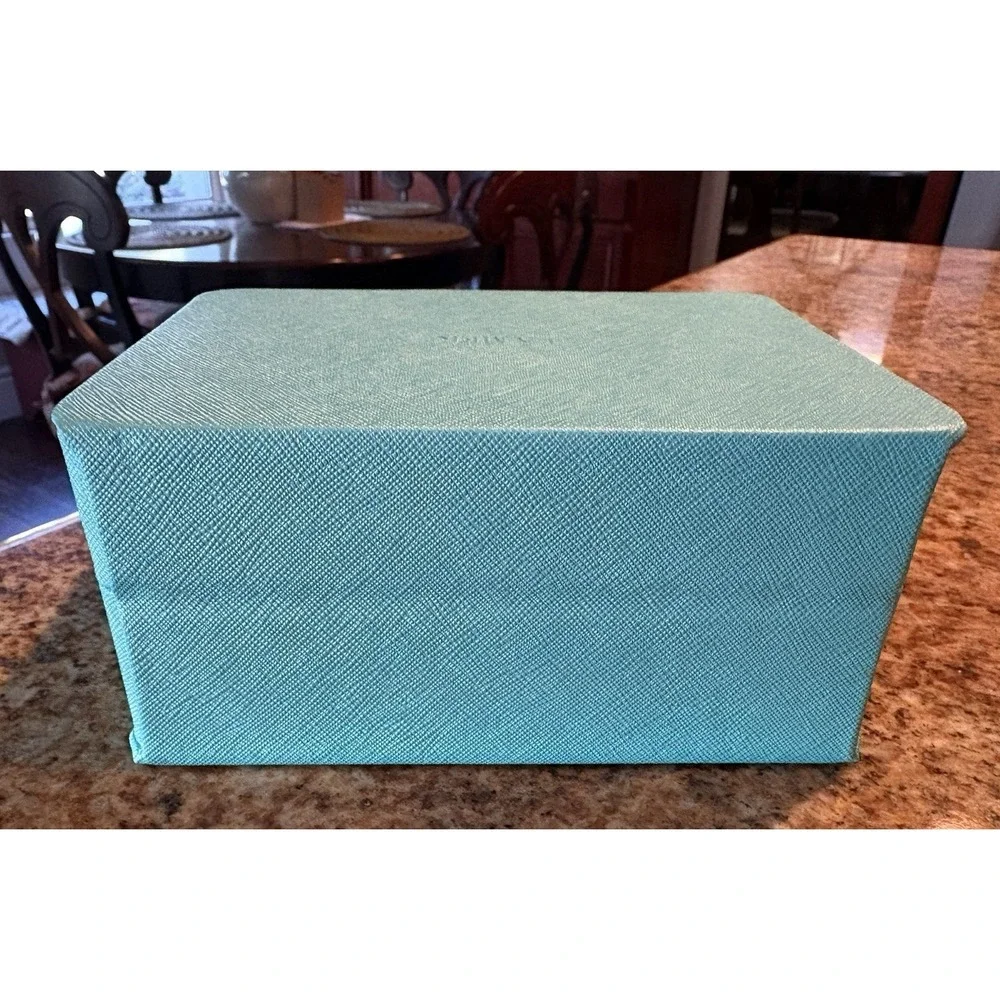 LA MER Aqua Blue Velvet Hinged Travel Jewelry Makeup Storage Box New 6